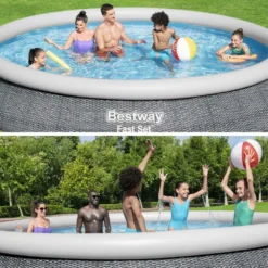 Piscine Gonflable Hors Sol - Onega - Grise. Ronde ø457x84cm Avec Filtre à Cartouche Et Kit De Réparation Liner Inclus -Promos Jardelis Boutique 6446747d772ac5.87944326