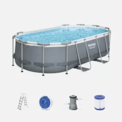 Kit Piscine Complet Bestway – Spinelle Grise – Piscine Ovale Tubulaire 4x2 M. Pompe De Filtration. Échelle Et Kit De Réparation
