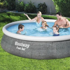 Piscine Gonflable Hors Sol Aral Imitation Rotin. Ronde 396x84cm Avec Pompe De Filtration. Filtre à Cartouche Et Cartouche Filtrante -Promos Jardelis Boutique 6446749b344d56.15145217