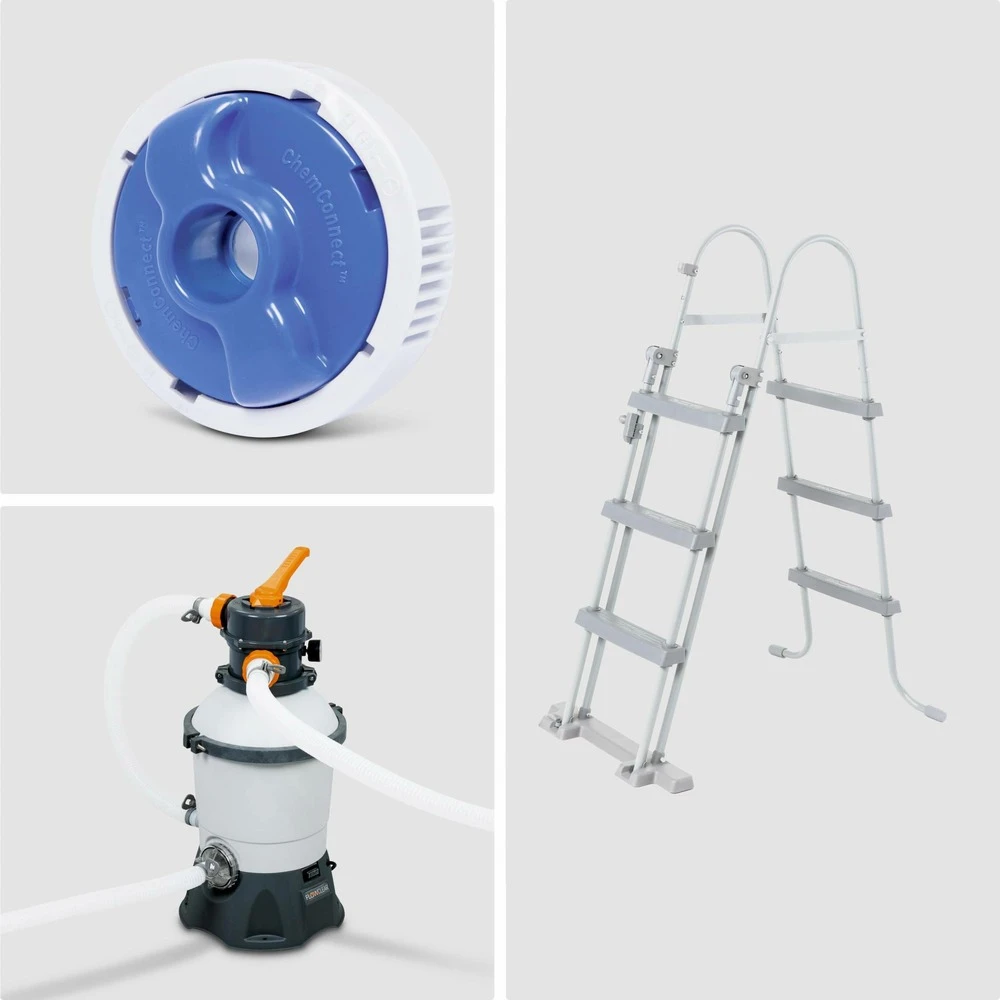 Piscine Tubulaire Bestway - Aventurine Pierre- Imitation Pierre Grise. Piscine Ovale 5x3m Avec Pompe De Filtration à Sable. Hublots. 4 Piscine Tubulaire Bestway - Aventurine Pierre- Imitation Pierre Grise. Piscine Ovale 5x3m Avec Pompe De Filtration à Sable. Hublots. – Image 4