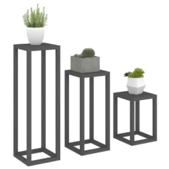 VIDAXL Ensemble De Supports Pour Plantes 3 Pcs Gris Bois De Pin Massif -Promos Jardelis Boutique 64798cc1367080.37782114