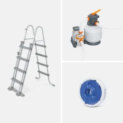 Piscine Tubulaire Bestway - Ambre - Gris Foncé. Grande Piscine Rectangulaire 10x5m Avec Pompe De Filtration à Sable. Échelle Et -Promos Jardelis Boutique 64895b5b336454.17758121